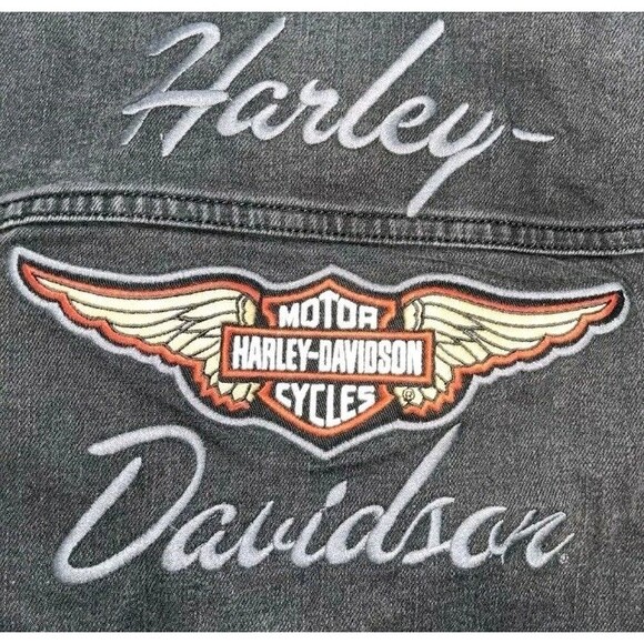 HARLEY DAVIDSON EMBROIDERED WOMEN'S SILVER WING LIGHT INDIGO DENIM JACKET LARGE - Picture 7 of 8
